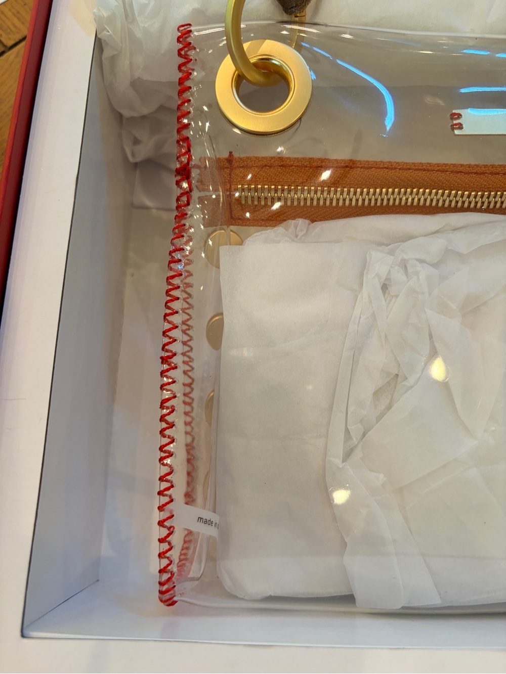 NWT HAMMITT TONY CLEAR SML BAG. COLOR CLEAR/RED/BROWN/BRUSHED GOLD HARDWARE - Picture 11 of 16